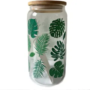 Tropical Leaf Glass Cup - Perfect for Your Drinks -Drinkware