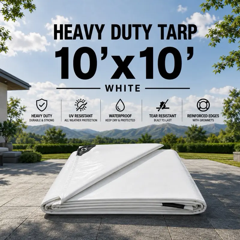 10x10 Heavy-Duty Poly Tarp Waterproof of Multi-Use Cover for Camping, Construction, Outdoor Protection, Pets, Canopy