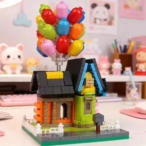 Mini Balloon House Model, Miniature Building Small House Desktop Ornament, DIY Assembly Blocks, Birthday Gift, Christmas Gift