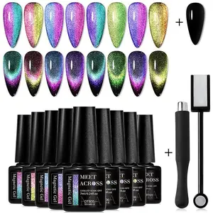 Glossy Finish Starry Sky Effect Nail Art Kit, Christmas 9D Rainbow Cat Eye Gel Nail Polish & Magnetic Stick, Semi Permanent Glitter Reflective Soak Off UV Gel Gift, Gel Varnish Nail Supplies, Manicure