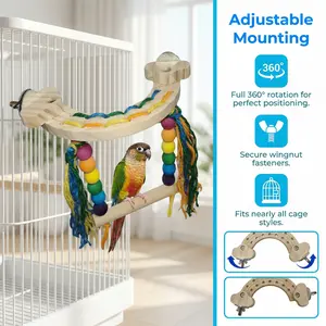 DIY Rainbow Stand Perch & Swing for Parrots - Adjustable 360° Angle Pine Wood Bird Toy with Food-Grade Dyed Beads, Build-Your-Own Gym for Conures, Cockatiels colorful bird