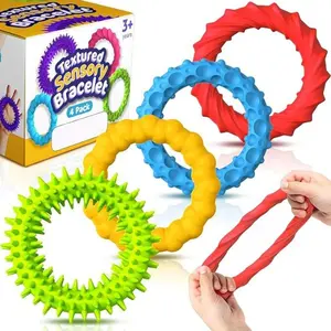 Sensory Fidget Toys for Kids & Adults, 4-Pack Stretchy Fidget Bracelets – Textured Calming Autism Sensory Toys for Special Needs, Anxiety Relief Classroom Toys, Easter Gifts for Toddlers