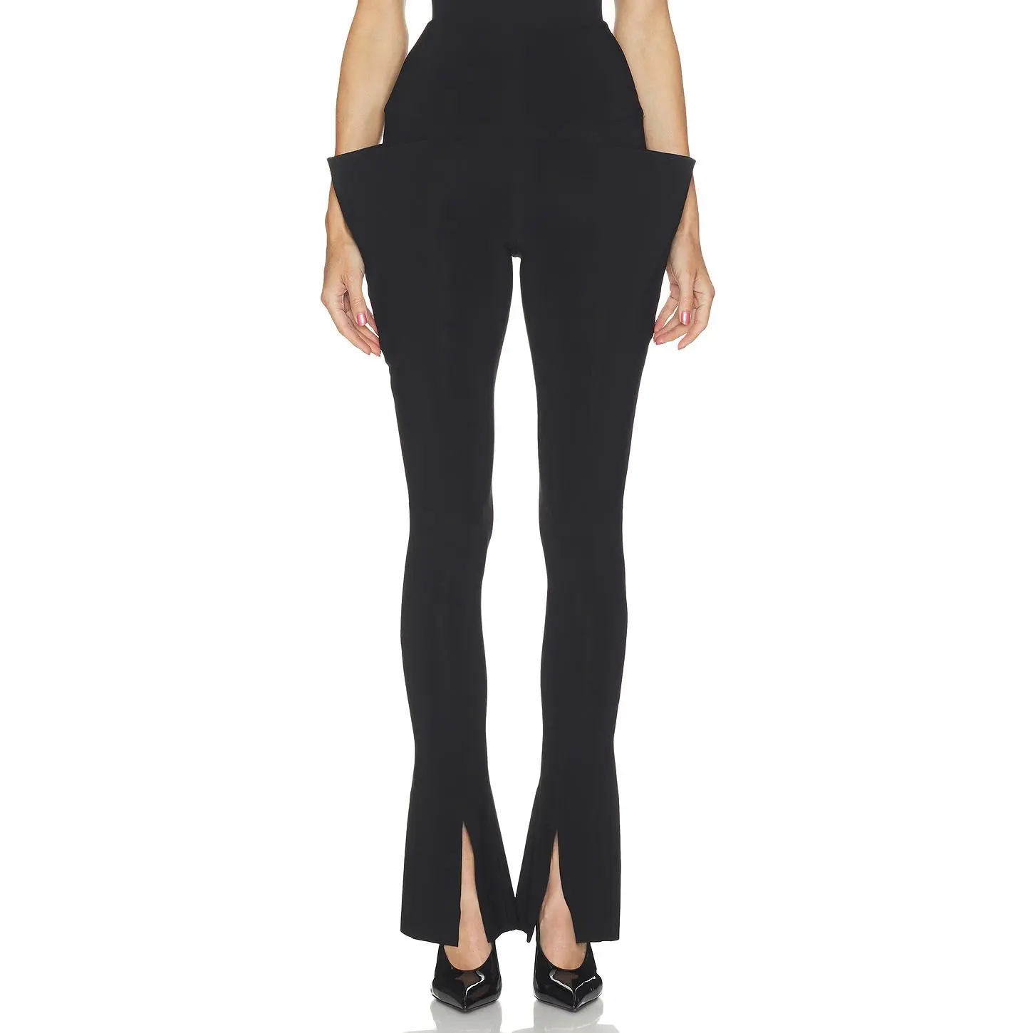 Women's Norma Kamali Wing Spat Leggings - Black, Elastic Stretch, Full-Length, Modern, Soft Fabric, Split Sides