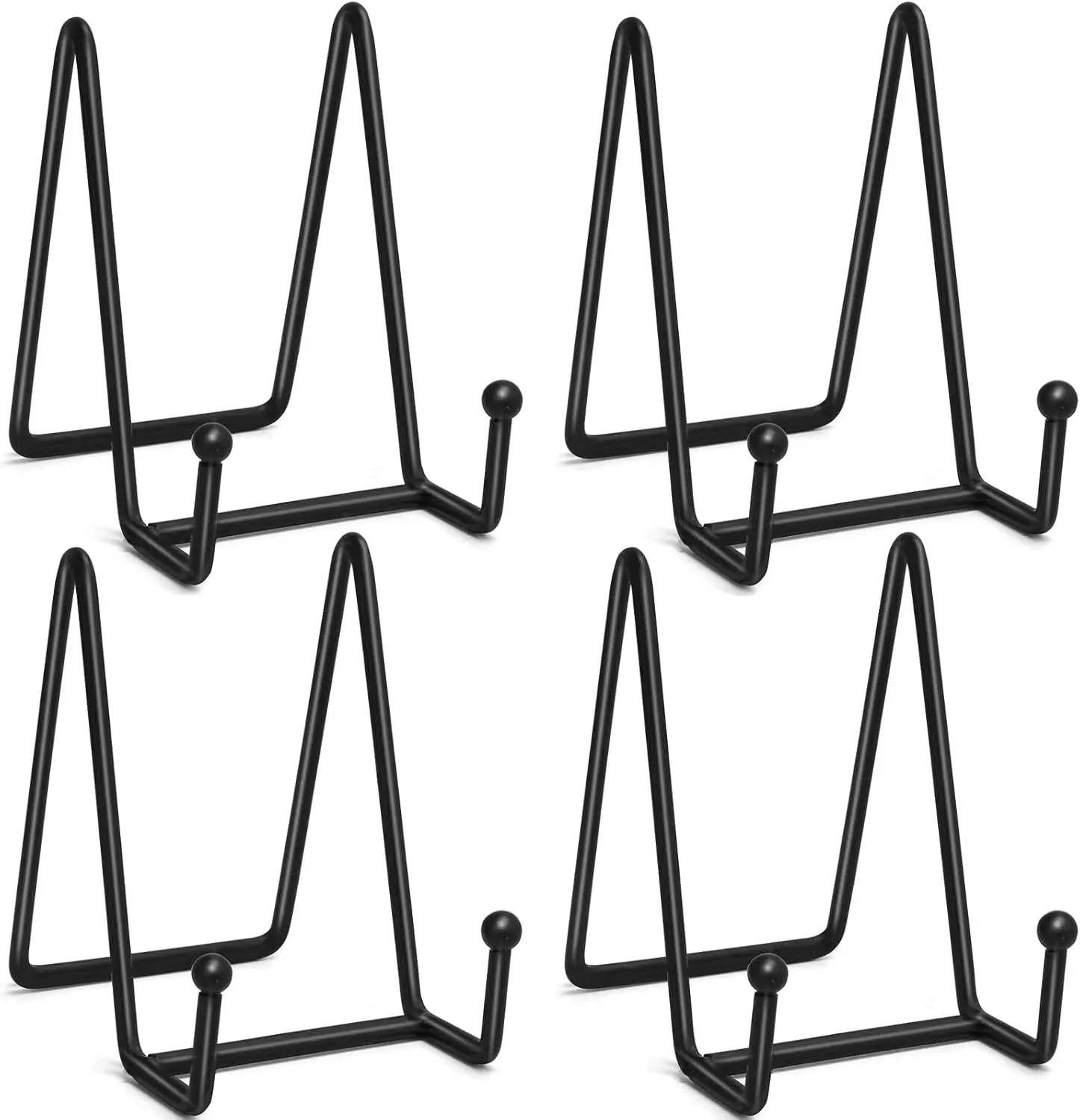 4 count 4-1/4 Inch Plate Stands for Display, Metal Iron Picture Frame Holders Stand for Book Photo Small Easels Plaque Dish Art Tabletop Decorative Black