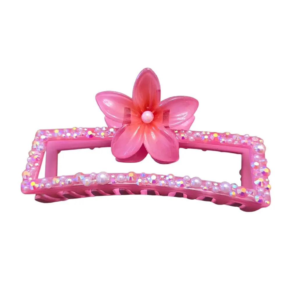 Sparkly Flower Hair Claw Clip with Pearl and Crystal Accents