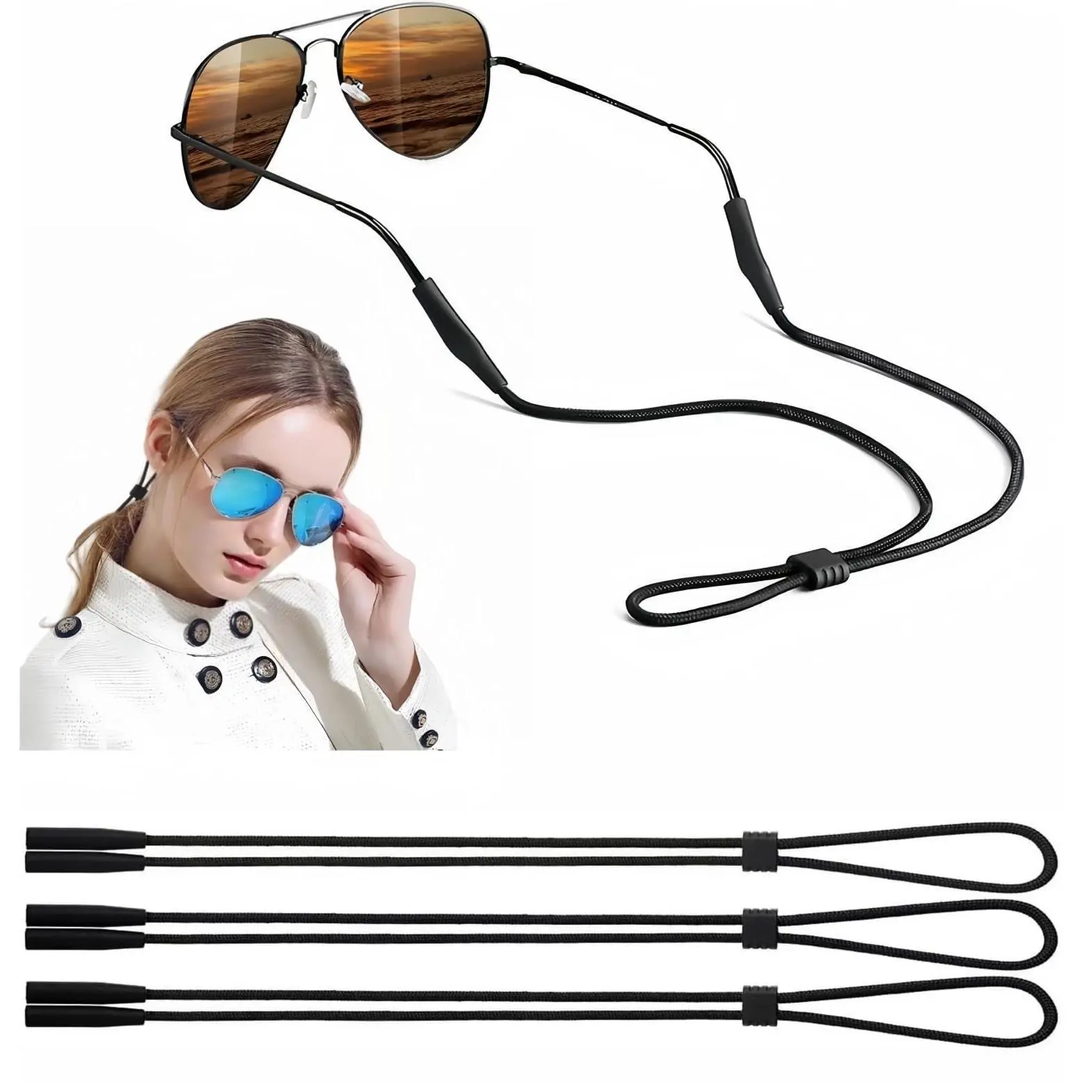 3Pcs Adjustable Glasses Chain Eyewear String Lanyard Retainer - Neck-Mounted Eyeglasses Holder for Men, Women