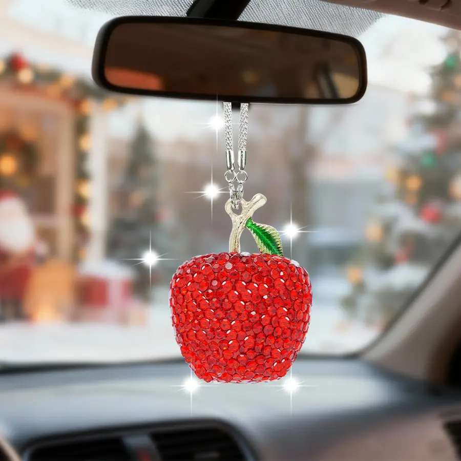 Fruit-Shaped Car Hanging Ornament for Women – Sparkling Rhinestone Mirror Decor