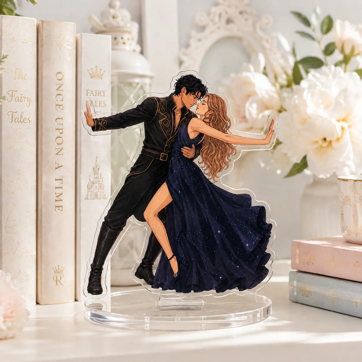 Midnight Ballroom Romance Acrylic Standee, 2D Dancing Couple Figurine, Aesthetic Bookshelf Decor