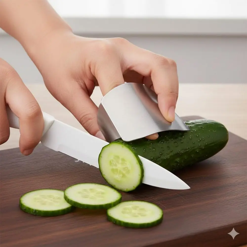 Stainless Steel Cut-Resistant Finger Guard for Kitchen Safety - Anti-Slip, Mold Resistant, Easy Clean & Rustproof. Perfect for Dorm Cooking, Camping & Outdoor Use. Ergonomic Fit for All Sizes. Essential for Safe Food Prep.