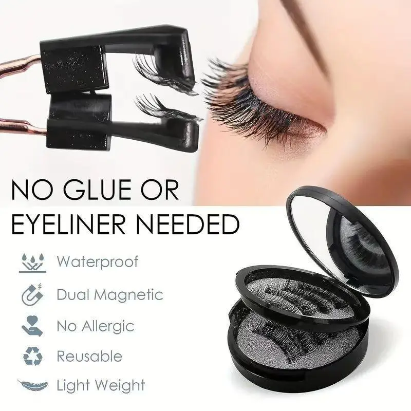 Natural Look Magnetic Eyelashes, 4 Pair Reusable Lashes with Easy Apply Applicator