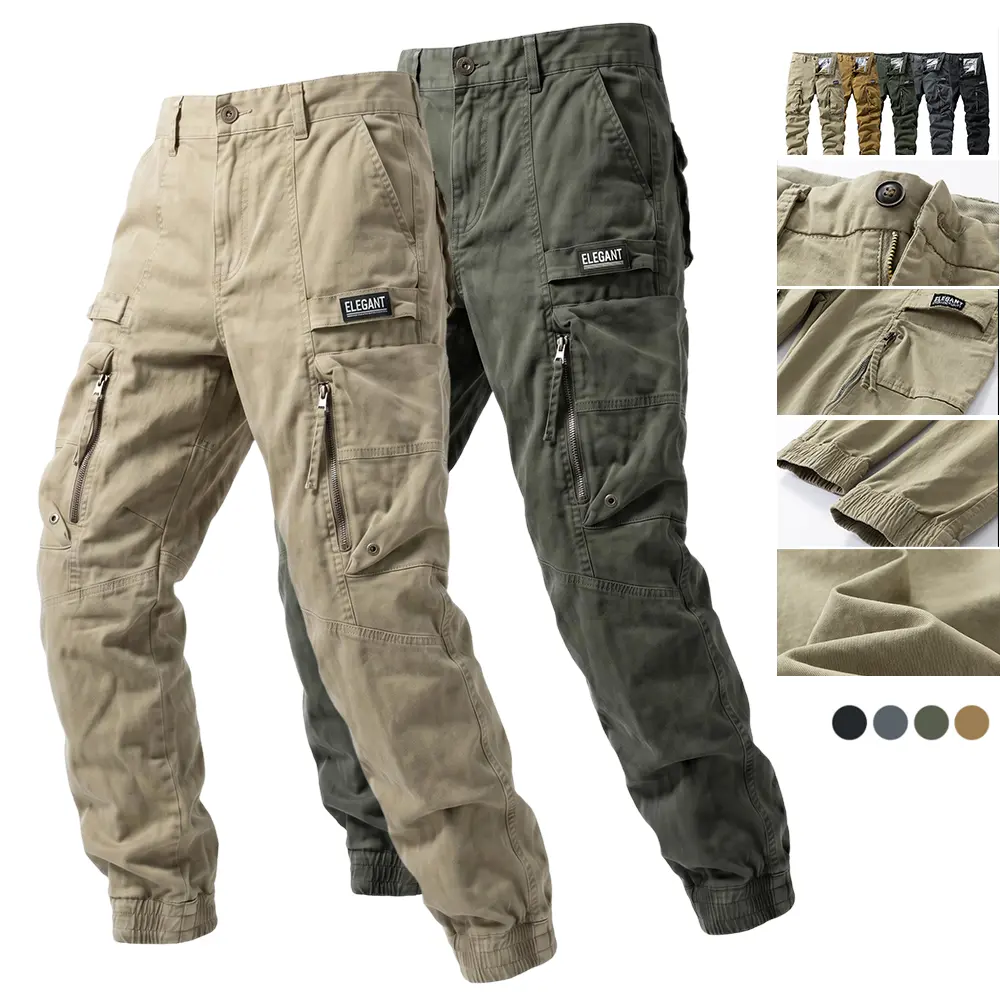 Men’s tactical cargo pants, 100% cotton multi-pocket design, slightly stretchy, breathable, quick-drying, durable fabric, solid color, suitable for outdoor activities such as mountaineering, climbing, camping, fishing, hiking, etc.