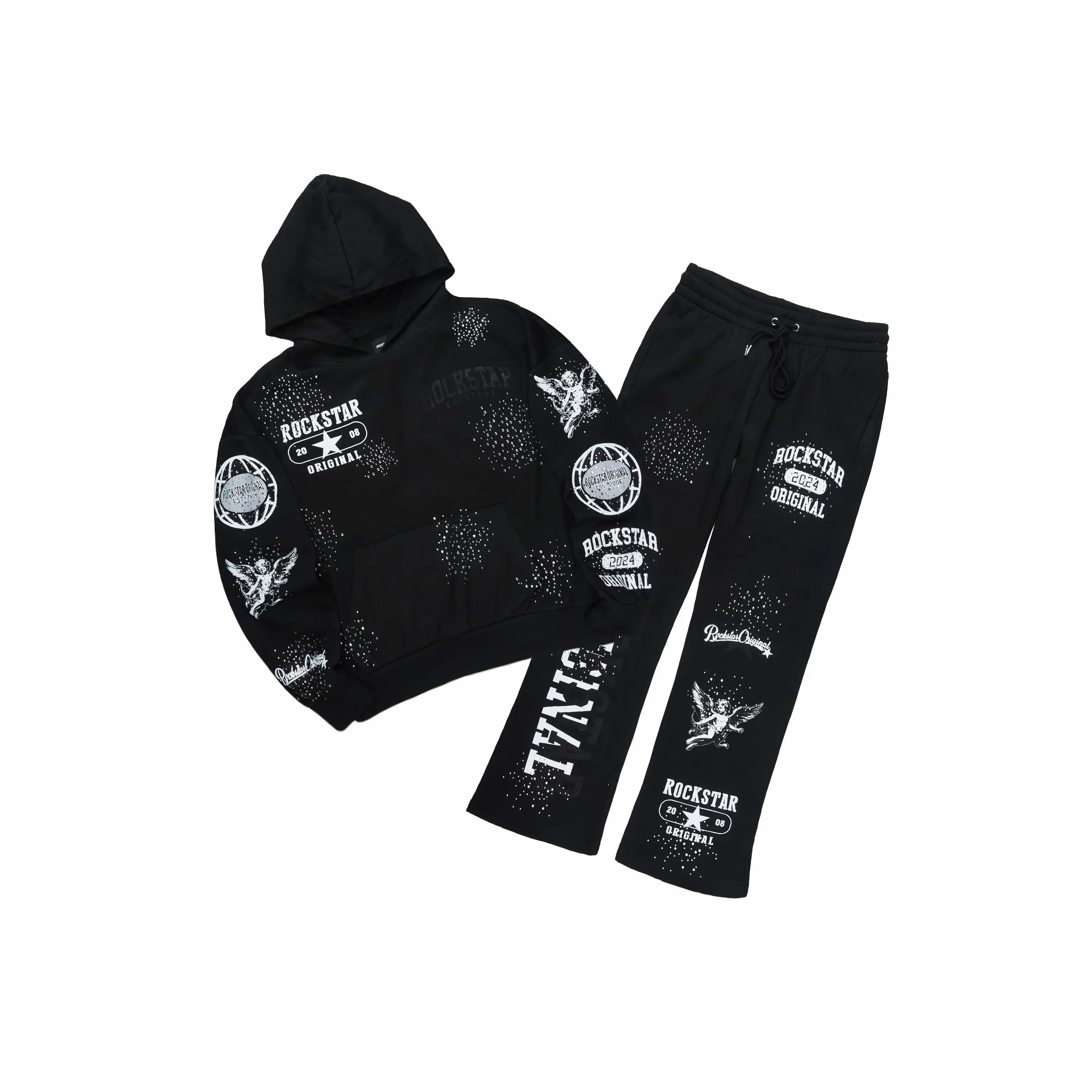 Gutta 2.0 Black Rhinestone Hoodie Relaxed Track Set
