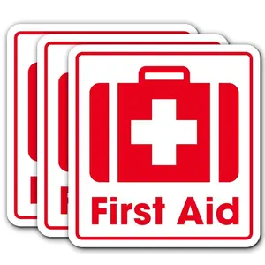 First Aid Vinyl Sticker - Waterproof Emergency Sign Decal for Kit Box, Laptop, Notebook, Tumbler, Water Bottle 3BN