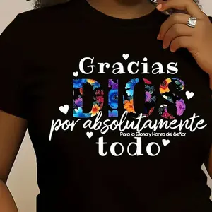 Women's Graphic Tees,Women's Faith Inspired Spanish "Gracias DIOS" Print T-Shirt - Soft Stretch Knit Crew Neck Short Sleeve,Trendy Clothes, All-Season Comfort Casual Tee for Summer Vacation Casual Attire, Comfortable Fit Shirt summer  clothes Plus Size