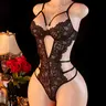 AESKEIA Women's Floral Lace Halter Neck Teddy Bodysuit - Strappy Cutout Elegant Lingerie for Role Play, Everyday Wear (S-4XL, 3/4 Coverage) - Thanksgiving, Valentines Day, Women's Underwear