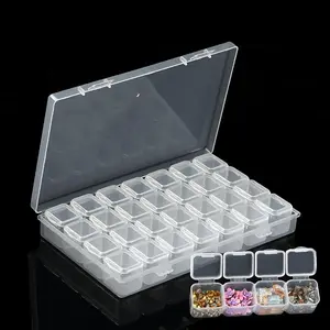 1pc Transparent Storage Box, 28 Grids DIY Diamond Painting Box, Jewelry Organizer, Plastic Storage Container For Fake Nail , Rhinestone Beads Storage Case