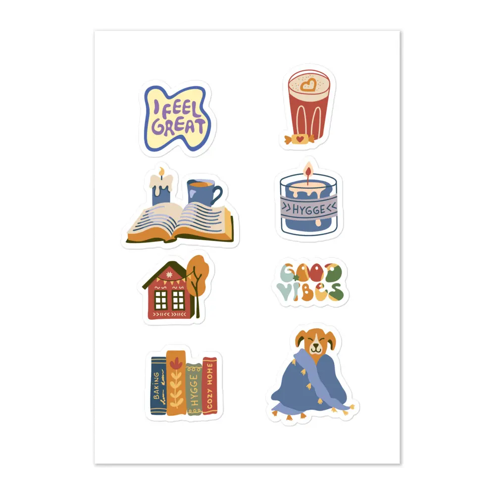 Comfy Vibes Sticker Sheet - Comfortable Design for Home Decor, Ideal for Relaxation and Stress Relief Decorative Glossy