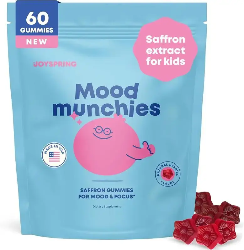 JoySpring Saffron Gummies Plant-Based Formula for Daily Wellness Mood Munchies with Saffron & Passion Flower for Emotional Support Sugar-Free Gluten-Free Made in USA - Natural, Healthcare