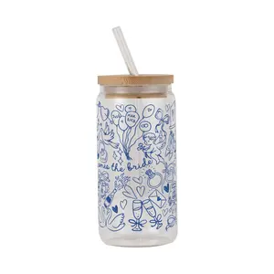 Bridal Collection Glass Tumbler with Lid and Plastic and Glass Straws