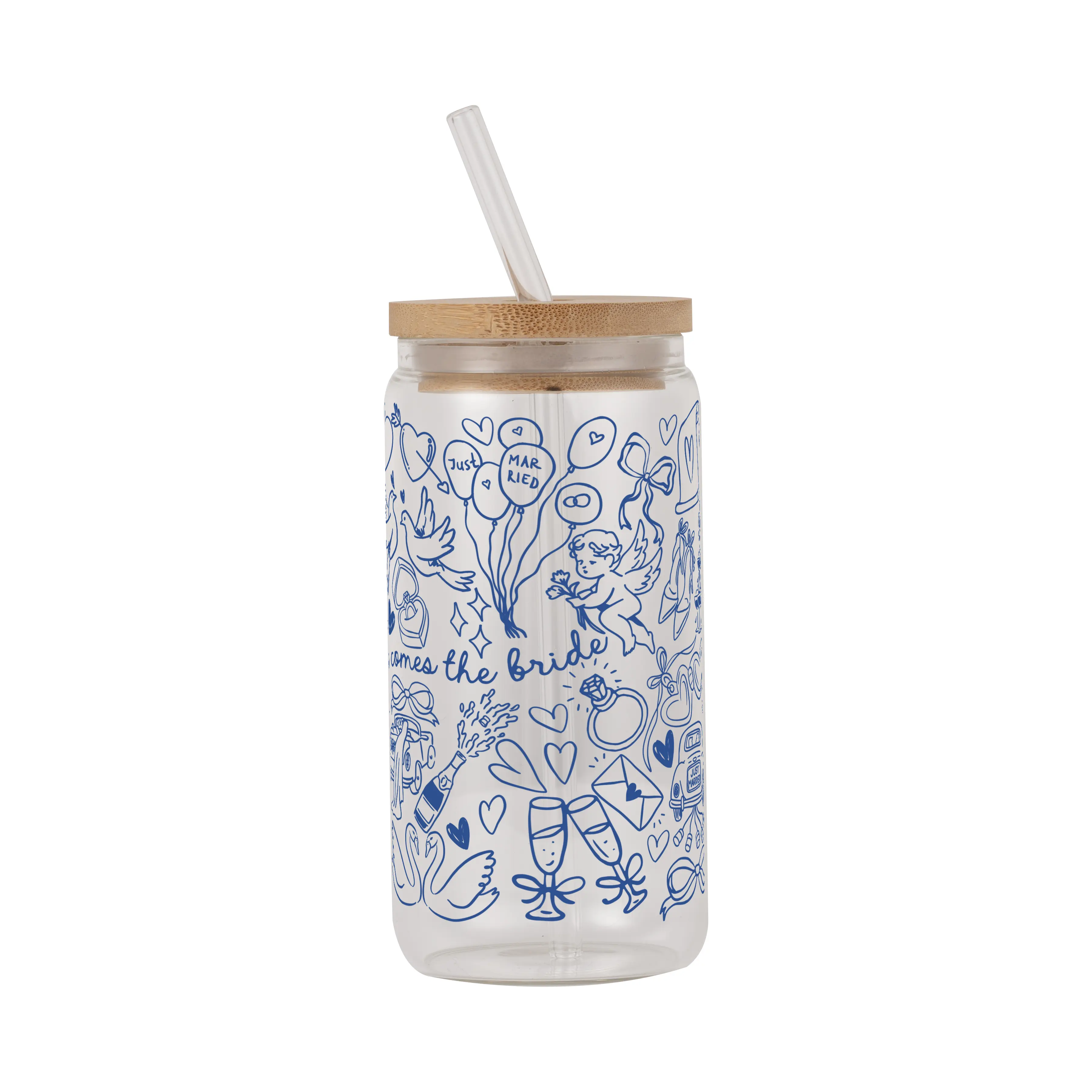 Bridal Collection 40oz Glass Tumbler with Lid and Straw, Iced Coffee Drinkware, Gift for Her, Acrylic Tumbler, water bottle for women, bridesmaid gift, Cup, Bottled, Bamboo, Classic