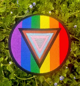 Safe Space Progress Pride Flag LGBTQ POC Transgender Flag Circle - 4 inch Iron-on Patch