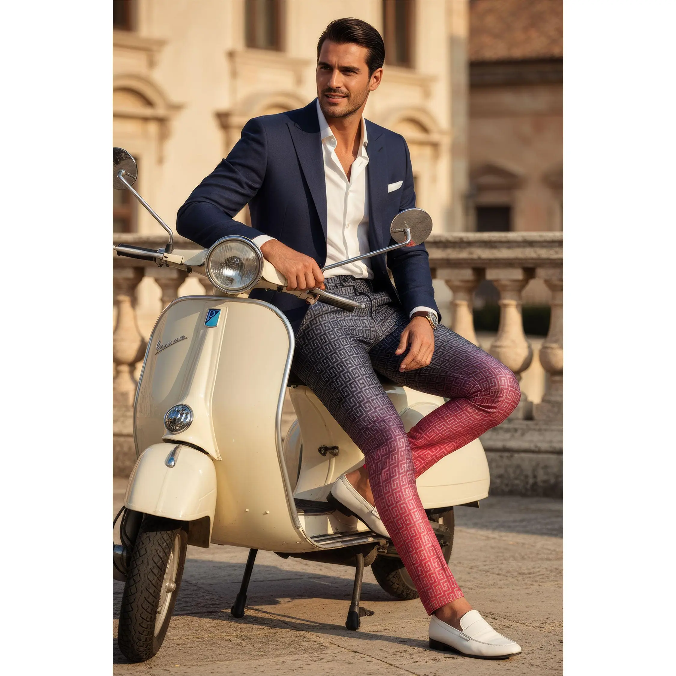 WHEN IN ROME Pants - Casual Elastic Fabric Pants for Men in Original Polyester with Gradient Design Formal Menswear Trouser Motocross Slim Fit Stretch