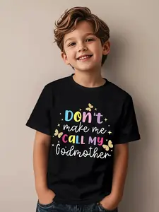 a 1pc3-13YAn Interesting "Don'T Make Me Call My Godmother" Graphic T-Shirt - a Short-Sleeve, Round-Neck Casual Tee Featuring Colorful Letters And Star Designs, Made from Soft And Breathable Fabric, Suitable for Year-Round Wear