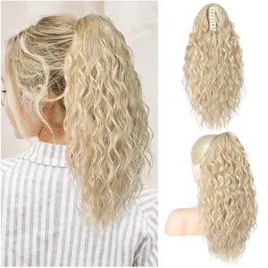 Ponytail Extension Wavy Claw Clip 18" Long Curly Ponytail Extension Clip Fake Pony Tail Synthetic Natural Soft Hair Extension Ponytail Clip Curly Synthetic Ponytail Extension Women's Long Curly Wavy Ponytail Clip Daily Use Party