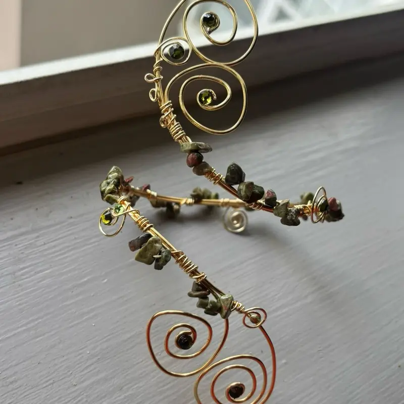 Unakite Gemstone Gold Copper Wire Armband  Handcrafted by Adanya Renee