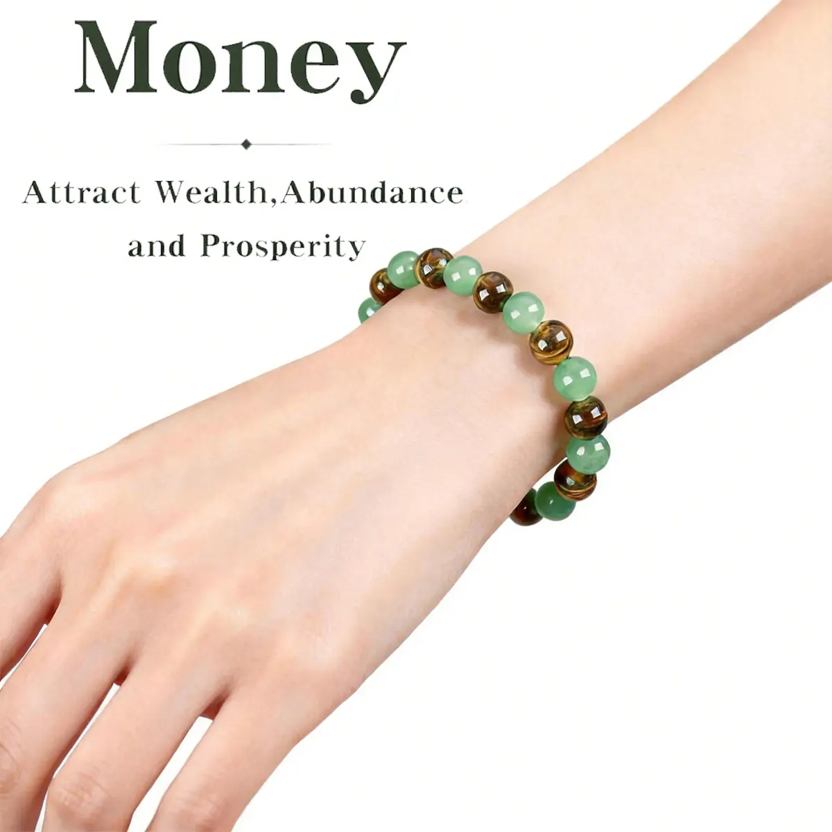 Money Attraction Bracelet with Green Aventurine & Tiger Eye - blue friendship bracelet beaded ewelry protection bracelet encouragement gift fashion bracelet boho chic style