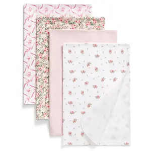 100% Cotton Flannel Baby Receiving Blankets for Girls and Boys – 30x30 Inches (Pack of 4), Pink Floral