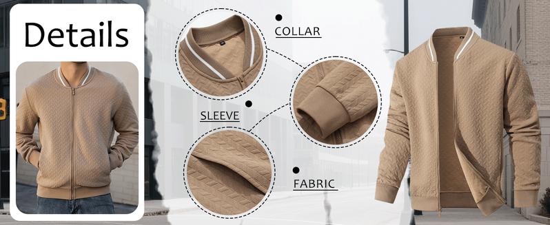 Zaitun Men's Lightweight Varsity Flight Bomber Jacket - Zip-Up Stand Collar, Casual Fall Winter Outerwear, Black & Beige, Long Sleeve, Plain Design, Menswear Tops, Medium - Coat jackets  for  men