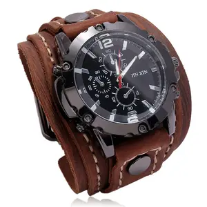 Mens Quartz Watches Luxury Wristwatch 2025 Cowhide Watchband Punk Style Watch for Men Wide Genuine Leather Bracelets Jewelry