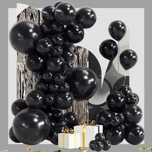 Black Balloon Garland Arch Kit 100 Pack 18/12/10/5 Inch Black Latex Balloons Different Sizes Party Balloon for Halloween Christmas Thanksgiving Graduation Birthday Party Decorations