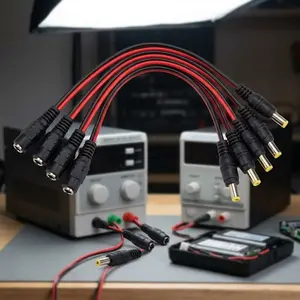 5.5x2.1mm DC Power Connector Kit, Male & Female Plug Cable for LED Strips, CCTV Cameras, Drivers. Bulk Pack Options: 5, 20, 50 Pcs. Reliable Electrical Wiring Tool.