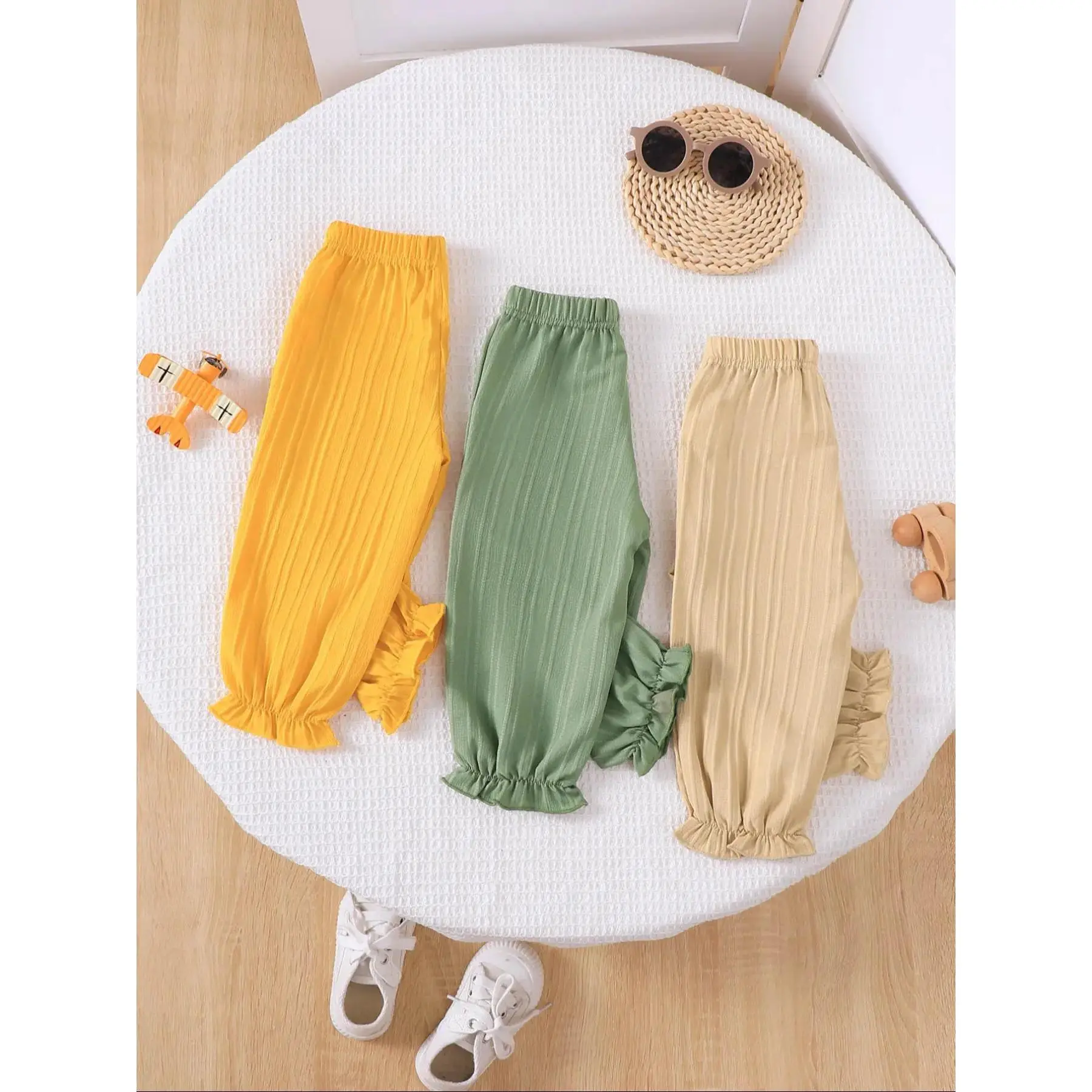 Baby Girl Clothes, 3-Pack Solid Color Ribbed Knit Leggings for Toddlers, Comfortable Fitted Bottoms for All-Season Daily Wear, 0-3 Years, Plain, Basic, All Seasons, Casual