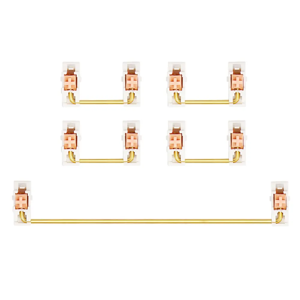 Gold Plated MX-Keyboard Plate Mount Stabilizers, Metal-Plastic 2U/6.25U Satellite Axis, Stripping-Preventing 1+4 Pack (White Pink) for Custom Mechanical Keyboards