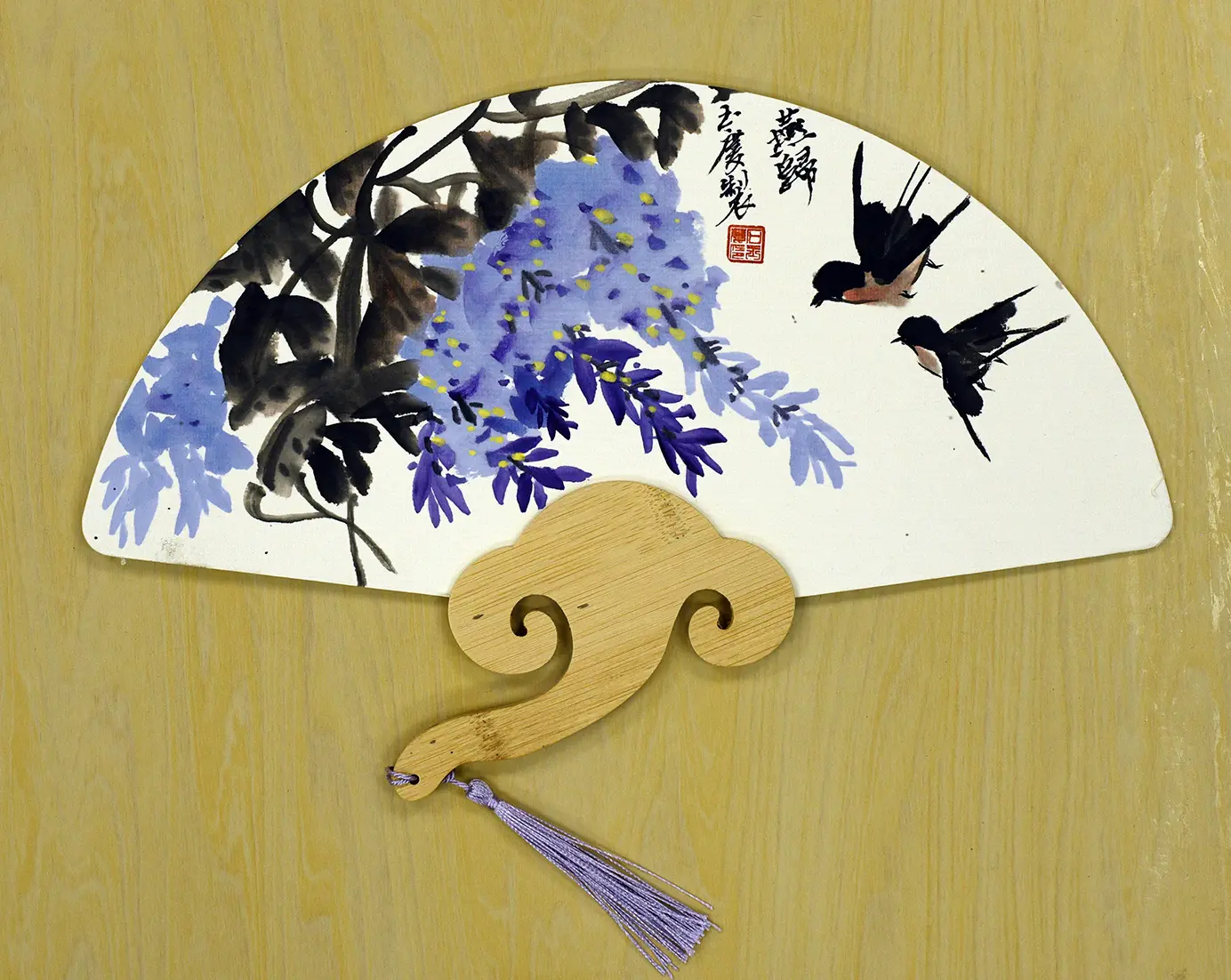 Hand-Painted Chinese Ink Fan | Good Fortune “” | Double-Sided Art Gift