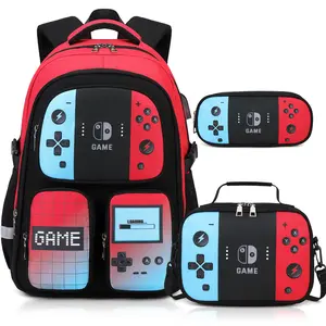 Similove Gamer Backpack for Boys, 3PCS Boys Backpack with Lunch Box & Pencil Pouch, Waterproof School Bags for Boy Kids Children Teens, Elementary Middle School, Kids Book Bag Casual Daypack (Blue)