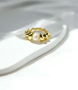 Pearl & Gold Twisted Rope Ring for Women  - Inner circle size 6 or 16mm
