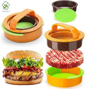 3-in-1 Non-Stick Hamburger Patty Maker, Burger Press for Stuffed Burgers, Beef & Veggie Patties, Kitchen Tool for Barbecue & Grilling-Three Colors