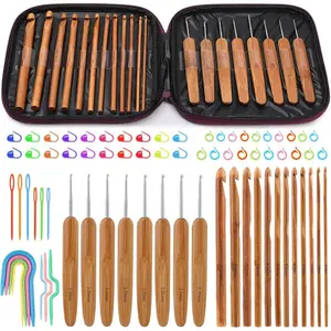 20 Pieces Bamboo Crochet Hooks Kit, Wooden Bamboo Crochet Hooks with Silver-Plated Aluminum Hook Sizes 1.0-10.0 MM for Handcrafted Knitting Needles