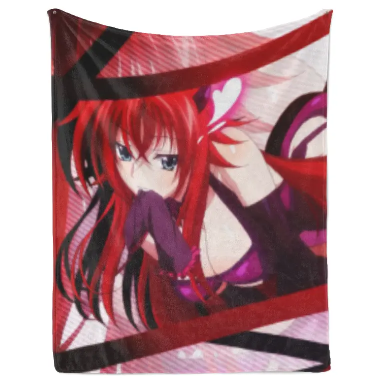 High School DxD Rias Gremory Anime FlannelBlanket - Cute Red Twin-Tails Waifu Soft Plush Throw Blanket for Bed, Couch & Car, Cozy Otaku Room Decor Gift for Fans