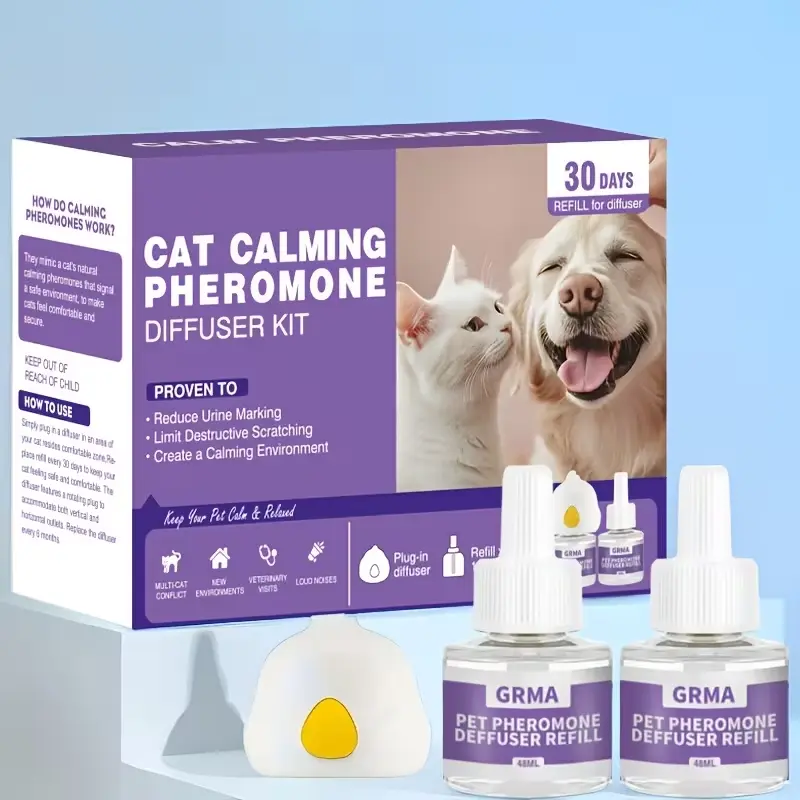 Cat Dog Calming Pheromone Wall Plug-In Diffuser Kit - Household Stress Relief Solution with 5 Comfortable Refill Bottles
