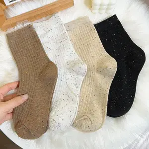4Pairs Simple Polka Dots Socks Women Autumn Winter Mid-tube Sock Cartoon Rabbit Warm Cotton Stockings
