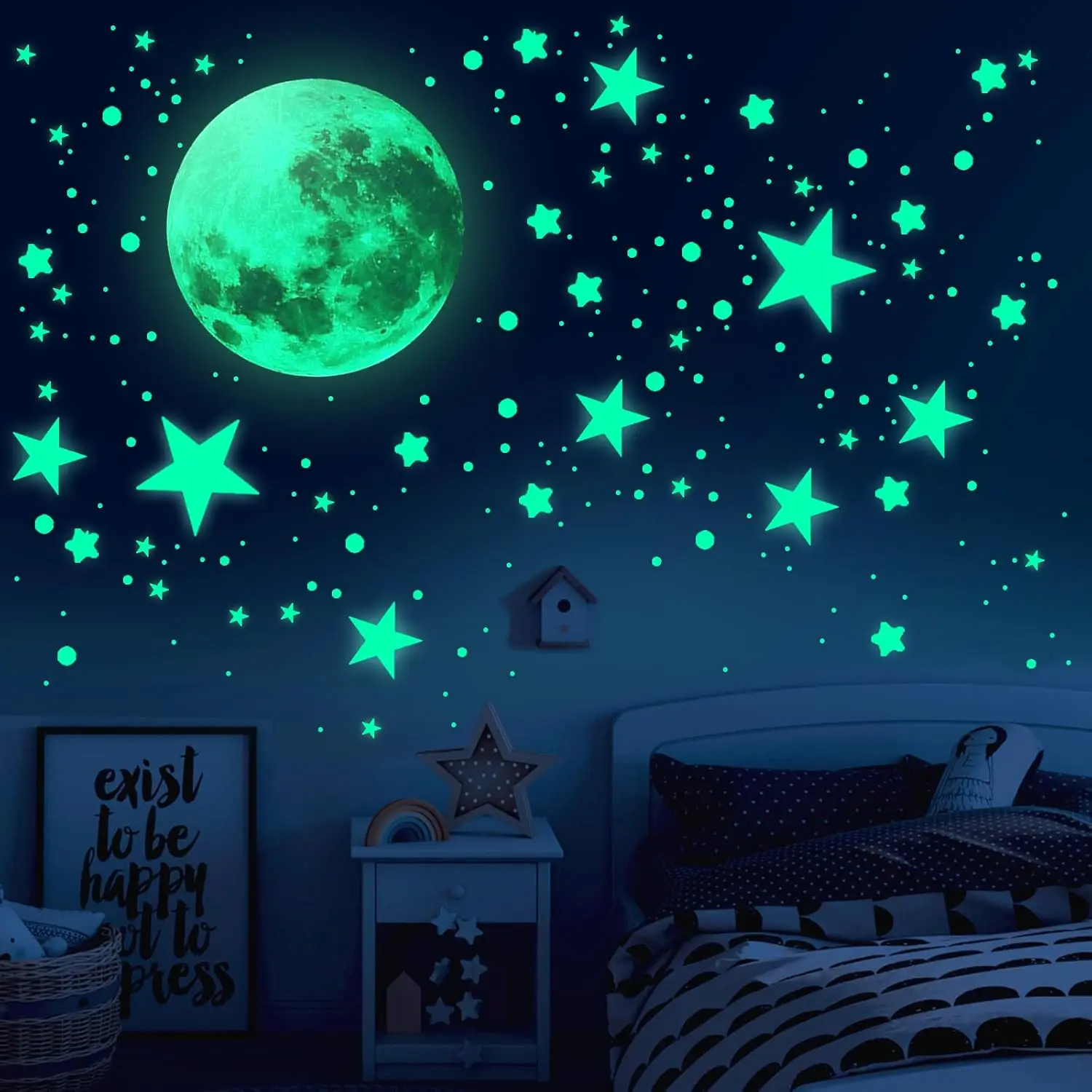 Glow in The Dark Stars for Ceiling, 893 count Wall Stickers Inculding Moon and Stars Decor, Glow in The Dark Wall Decals for  Room