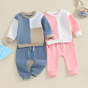Toddler Baby Boy Girl Fall Winter Clothes Contrast Color Crewneck Sweatshirts + Solid Jogger Pants 2Pcs Set Cute Outfit