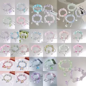 5/12/20Pcs Girls Glass Bead Bracelet Set -Multicolor Butterfly & Flower Charm Jewelry, Adjustable Elastic Cord with Heart/Star Charms, Bracelets for Valentine's Day Gifts, Birthday Party Favors for Girls, Bracelets for Women, Bracelets for Women
