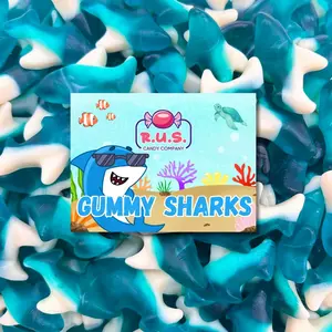 Blue Gummy Sharks- 1/2 Pound Bag | R.U.S. Candy Company | Chewy Fruity Candy | Fun Ocean-Themed Treats for Kids, Parties, Candy Buffets
