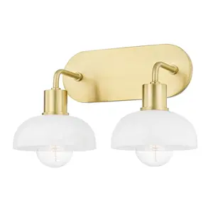 Kyla 2-Light Vanity Light with Glossy Glass Shades in Aged Brass or Polished Nickel Finish